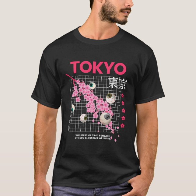 T-shirt Cherry Blossoms Art Japonais Tokyo Weirdcore Eyeba (Devant)