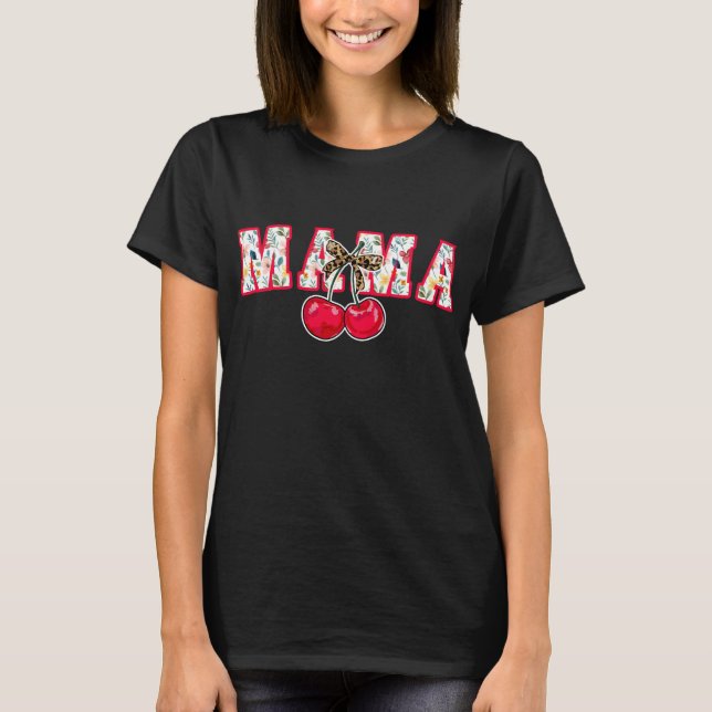 T-shirt Cherry Bow Coquette Mama Empreinte de léopard (Devant)