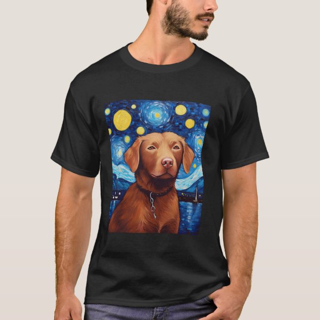 T-shirt Chesapeake Bay Retriever Chien Funny Van Gogh Star (Devant)
