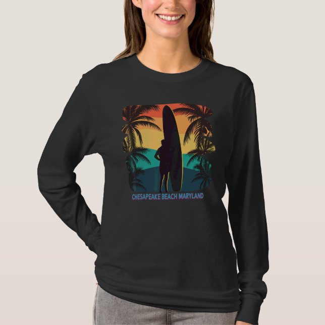 T-shirt Chesapeake Beach Maryland Md Palm Tree Surf (Devant)