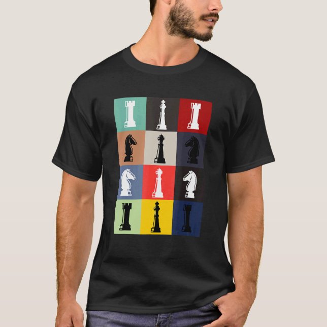 T-shirt Chess Board Pop Art Style Chess Pieces Chess Jeu d (Devant)