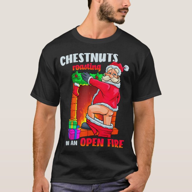 T-shirt Chest Nuts Roasting Funny Naughty Santa Dirty Food (Devant)