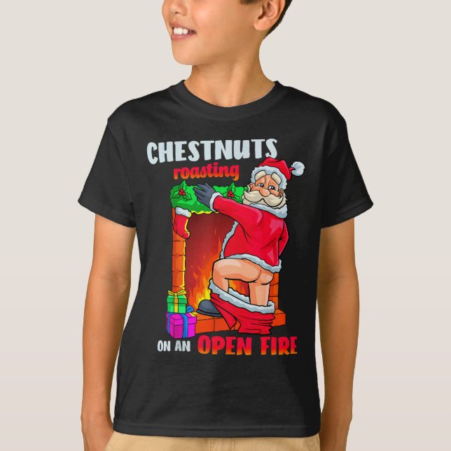 T-shirt Chest Nuts Roasting Funny Naughty Santa Dirty Food (Devant)