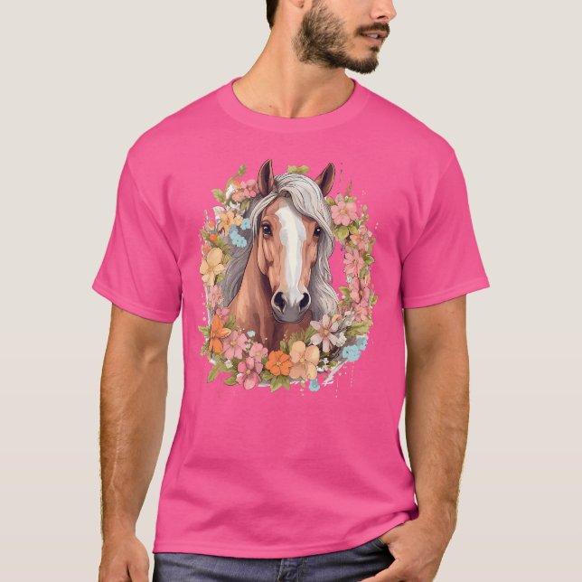 T-shirt Cheval à cheval avec des fleurs (Devant)