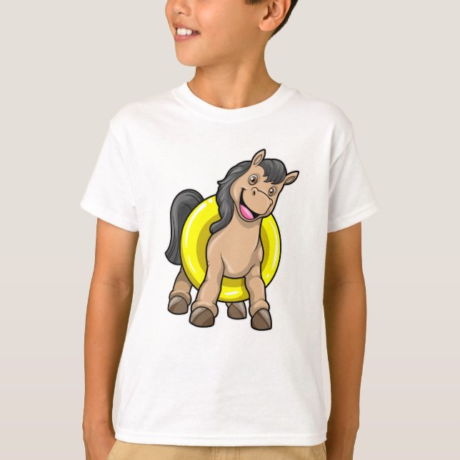 T-shirt Cheval à la plage avec anneau de natation (Devant)