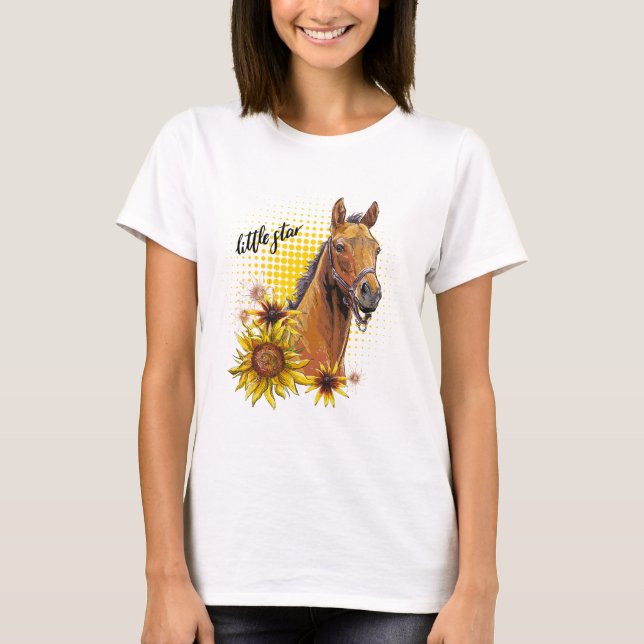 T-shirt Cheval à main avec tournesol (Devant)