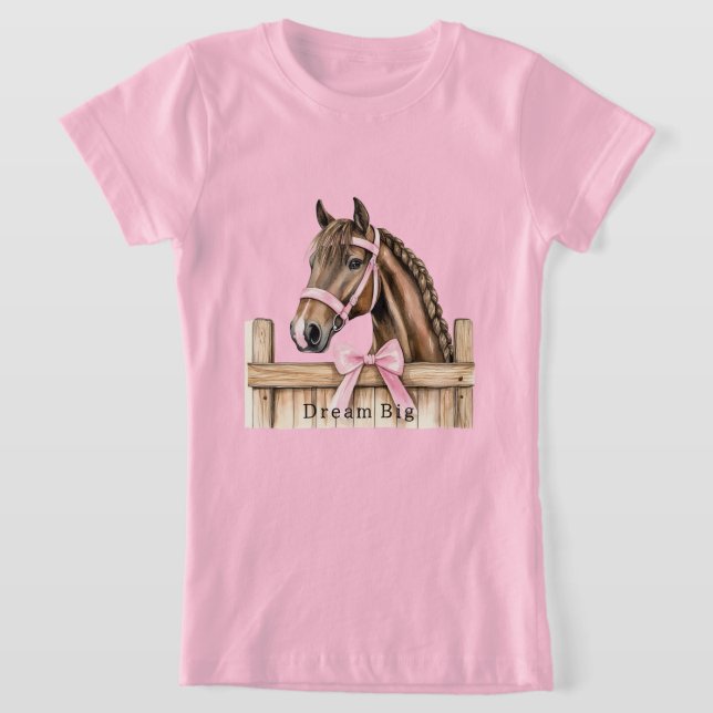 T-Shirt Cheval à ruban rose (Poser)