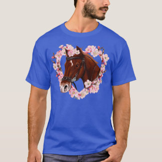 T-shirt Cheval amant cadeaux cheval brun cheval avec fleur