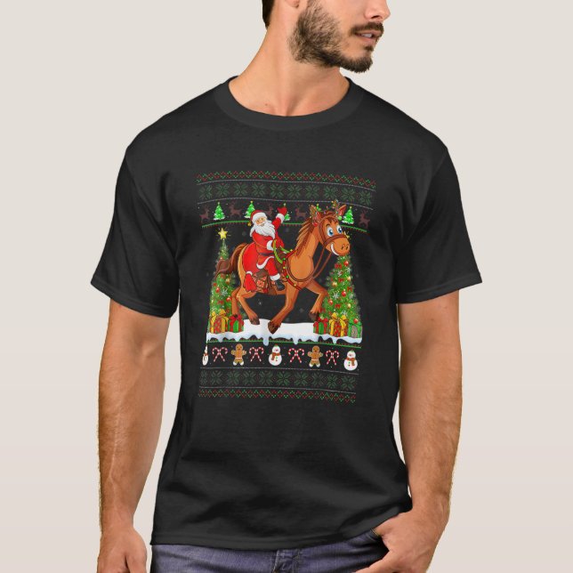T-shirt Cheval Amoureux Drôle Vilain Père Noël équitation  (Devant)