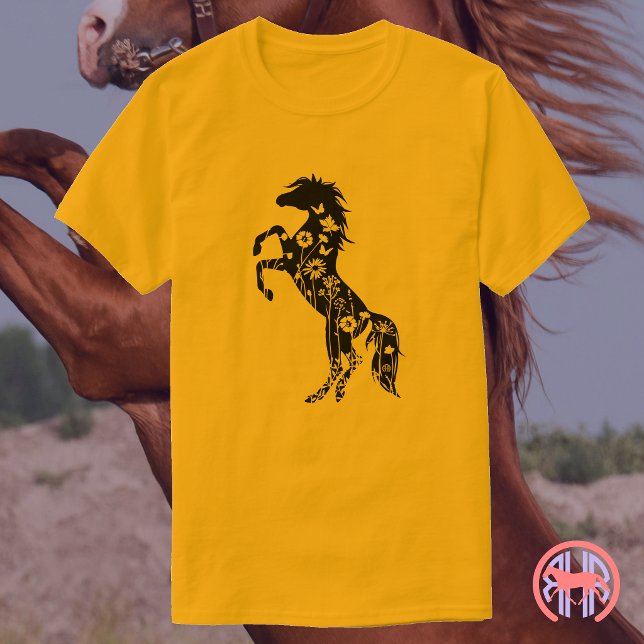 T-shirt Cheval arabe noir floral (Créateur téléchargé)