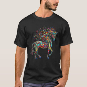 T-shirt Cheval Arbre Artisanal Animal Coloré Cheval T Chem