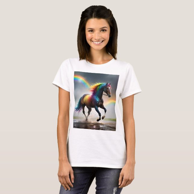 T-shirt Cheval Arc-En-Ciel Et Danse De Pluie Arc-En-Ciel, (Devant entier)