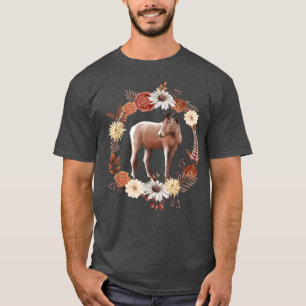 T-shirt Cheval, Automne, Feuilles D'Automne Fleurs, Joli C
