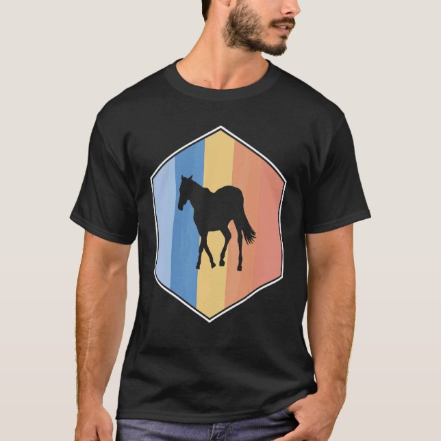 T-shirt Cheval Aux Couleurs Rétro Dans Un Hexagon (Devant)