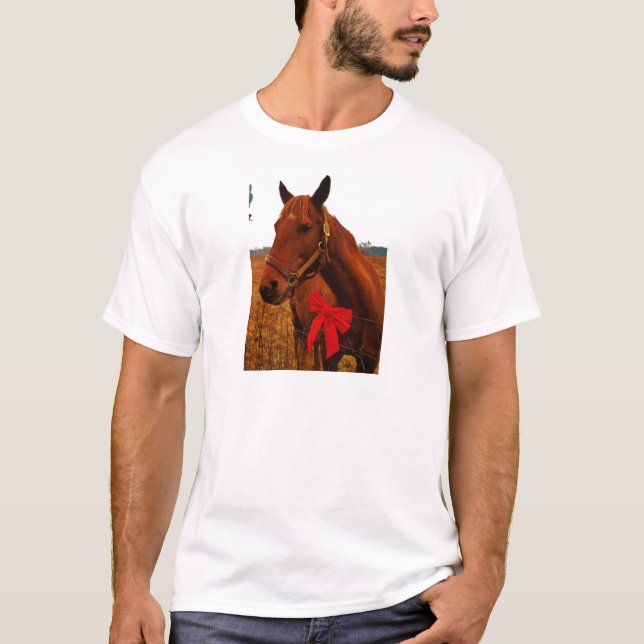 T-shirt Cheval avec Bow rouge (Devant)