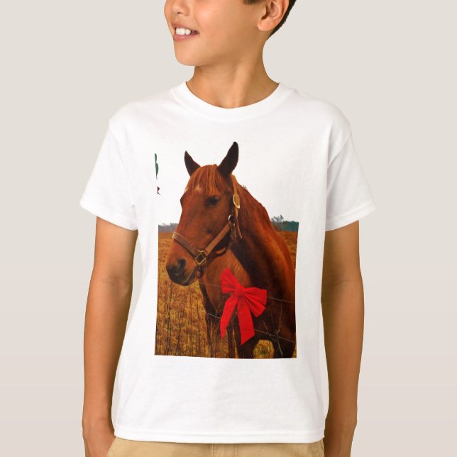 T-shirt Cheval avec Bow rouge (Devant)