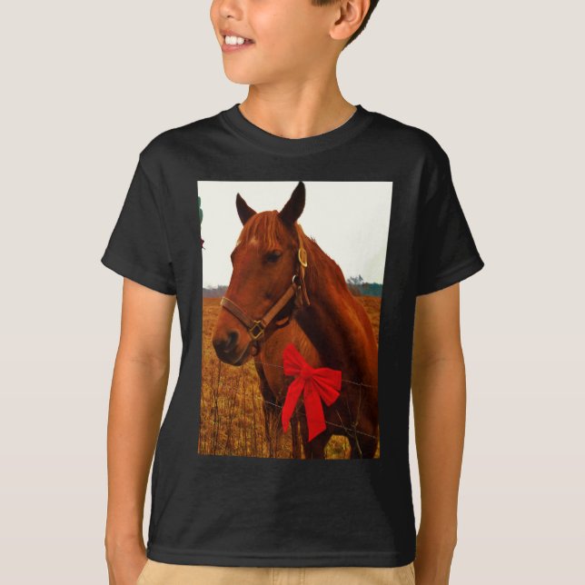 T-shirt Cheval avec Bow rouge (Devant)