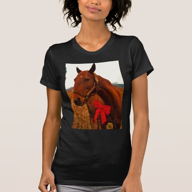 T-shirt Cheval avec Bow rouge (Devant)