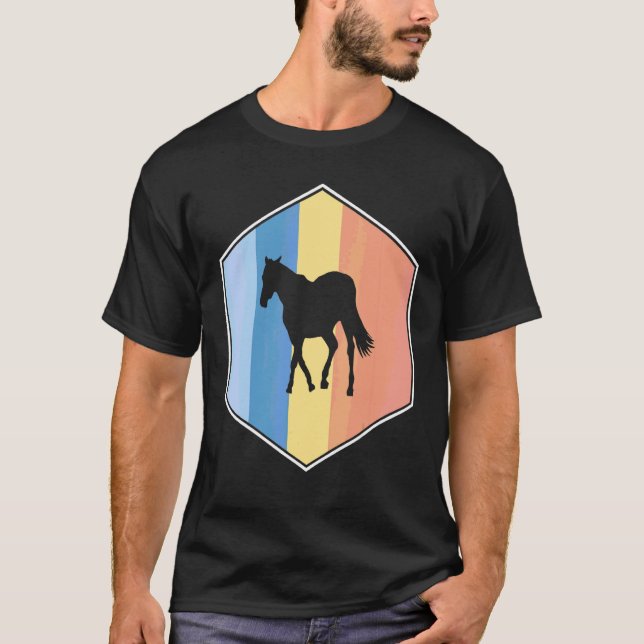 T-shirt Cheval avec des couleurs rétro dans un hexagone (Devant)