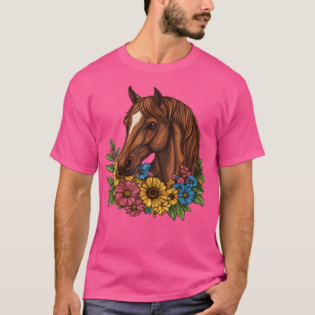 T-shirt Cheval Avec Fleurs Cheval Et Cavalerie (Devant)