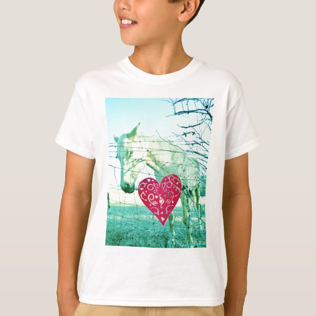 T-shirt Cheval Blanc Coeur Rouge Saint Valentin (Devant)