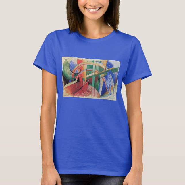 T-shirt Cheval bleu avec arc-en-ciel par Franz Marc (Devant)