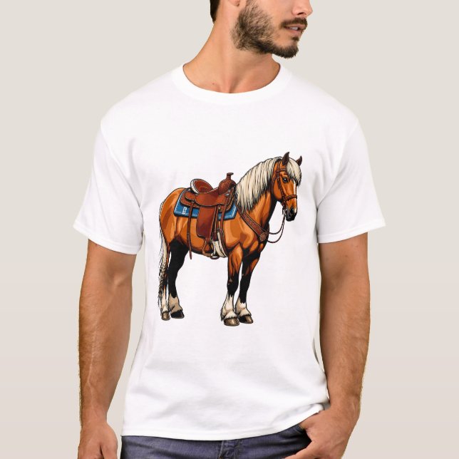 T-shirt Cheval Brun Avec Selle (Devant)
