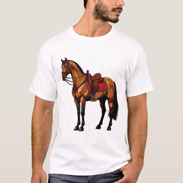 T-shirt Cheval Brun Avec Selle (Devant)