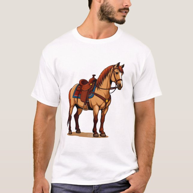 T-shirt Cheval Brun Avec Selle (Devant)