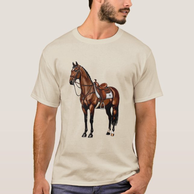 T-shirt Cheval Brun Avec Selle (Devant)