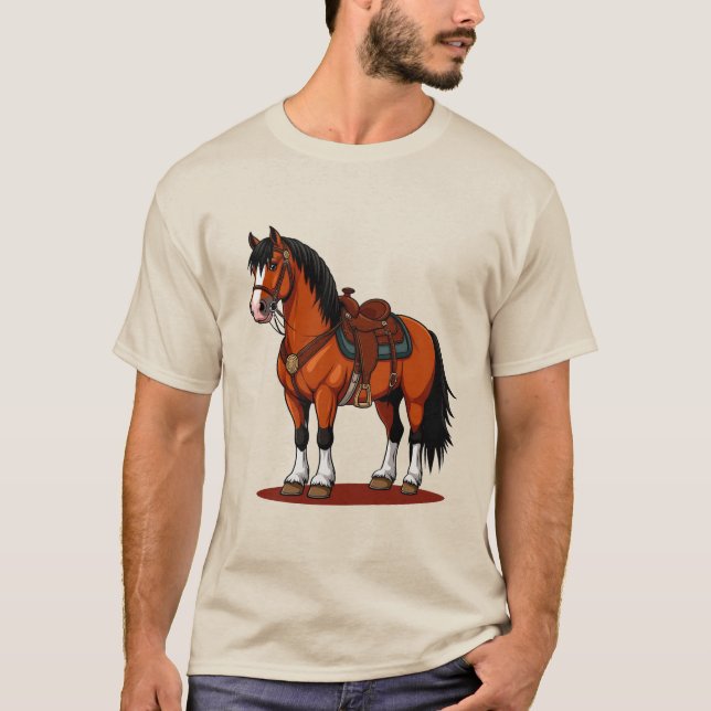 T-shirt Cheval Brun Avec Selle (Devant)