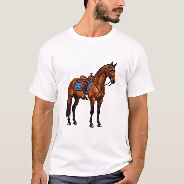 T-shirt Cheval Brun Avec Selle (Devant)