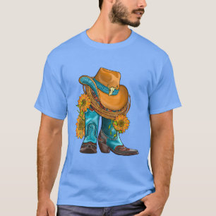 T-shirt Cheval Casquette Occidental Et Bottes Cowboy Avec