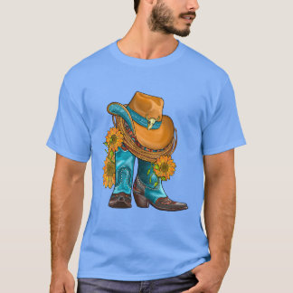 T-shirt Cheval Casquette Occidental Et Bottes Cowboy Avec 