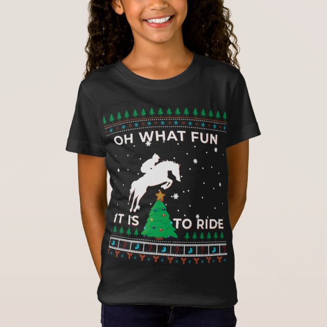 T-Shirt Cheval cavalier Equestrian Cowboy Ugly Christmas S (Devant)