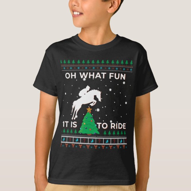 T-shirt Cheval cavalier Equestrian Cowboy Ugly Christmas S (Devant)