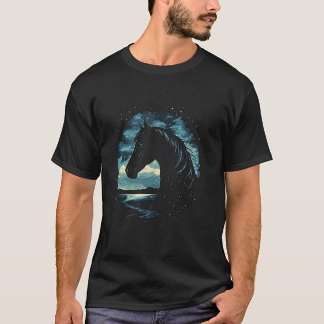 T-shirt Cheval céleste étoiles ciel équitation cheval à do (Devant)