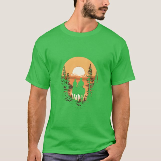 T-shirt Cheval Cheval Équitation Couples Correspondant Vin (Devant)