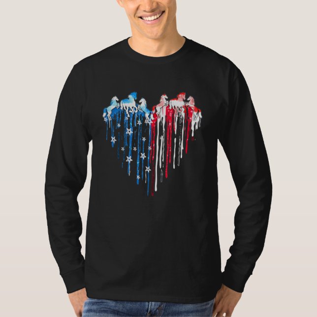 T-shirt Cheval Coeur Drapeau américain 4 juillet Patriotiq (Devant)