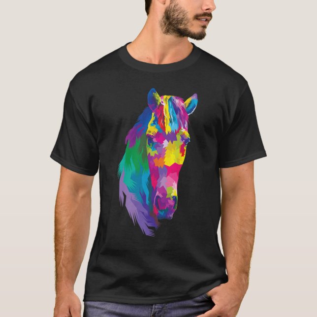 T-shirt Cheval coloré tête Polygonal Géométrique (Devant)