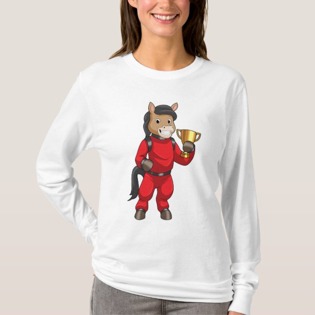 T-shirt Cheval comme Champion avec Trophée (Devant)