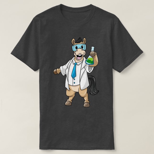 T-shirt Cheval comme chimiste avec lunettes et tube d'essa (Design devant)