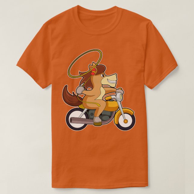 T-shirt Cheval Comme Cowboy Avec Moto Lasso (Design devant)