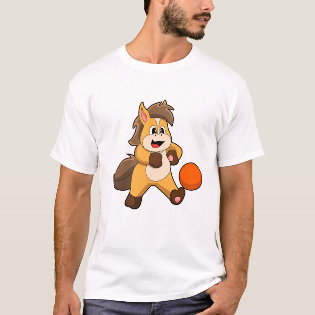 T-shirt Cheval comme joueur de football avec balle de foot (Devant)