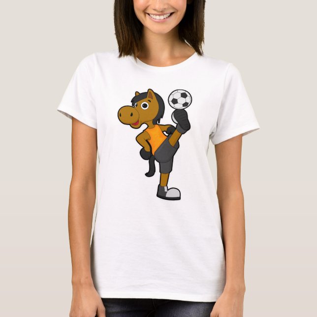 T-shirt Cheval comme joueur de football avec balle de foot (Devant)