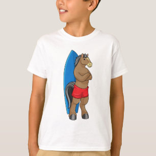T-shirt Cheval comme Surfer avec Surfboard