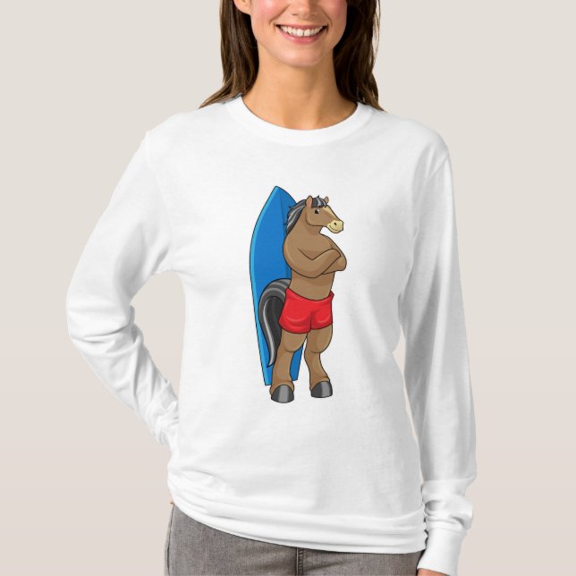 T-shirt Cheval comme Surfer avec Surfboard (Devant)