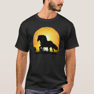 T-shirt Cheval Coucher du soleil race Silhouette sang froi