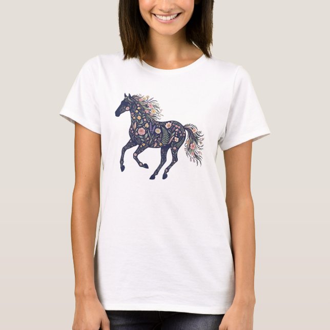 T-shirt Cheval courant floral botanique foncé (Devant)