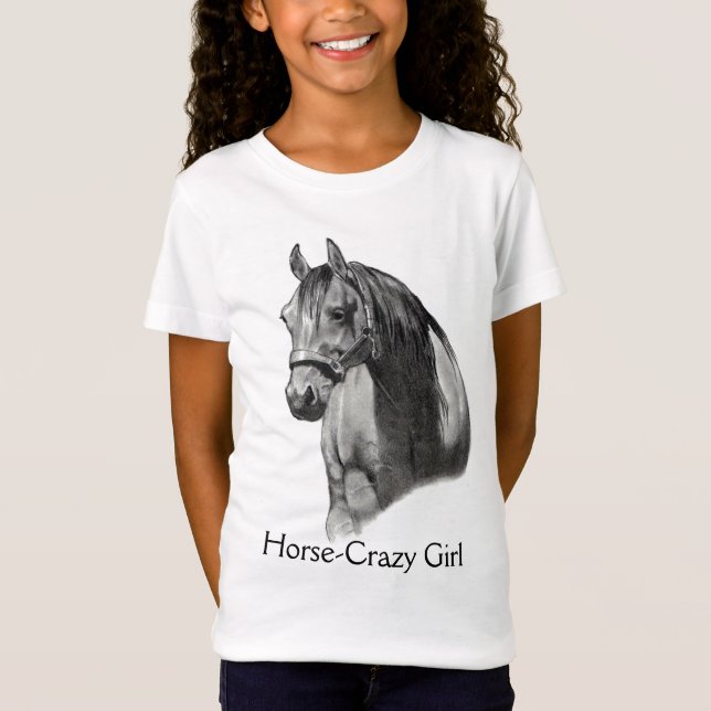 T-Shirt CHEVAL : CRAYON : HORSE-CRAZY : FILLE (Devant)